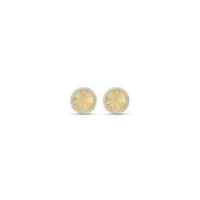 Diamond & Ridged Gold Button Stud Earrings