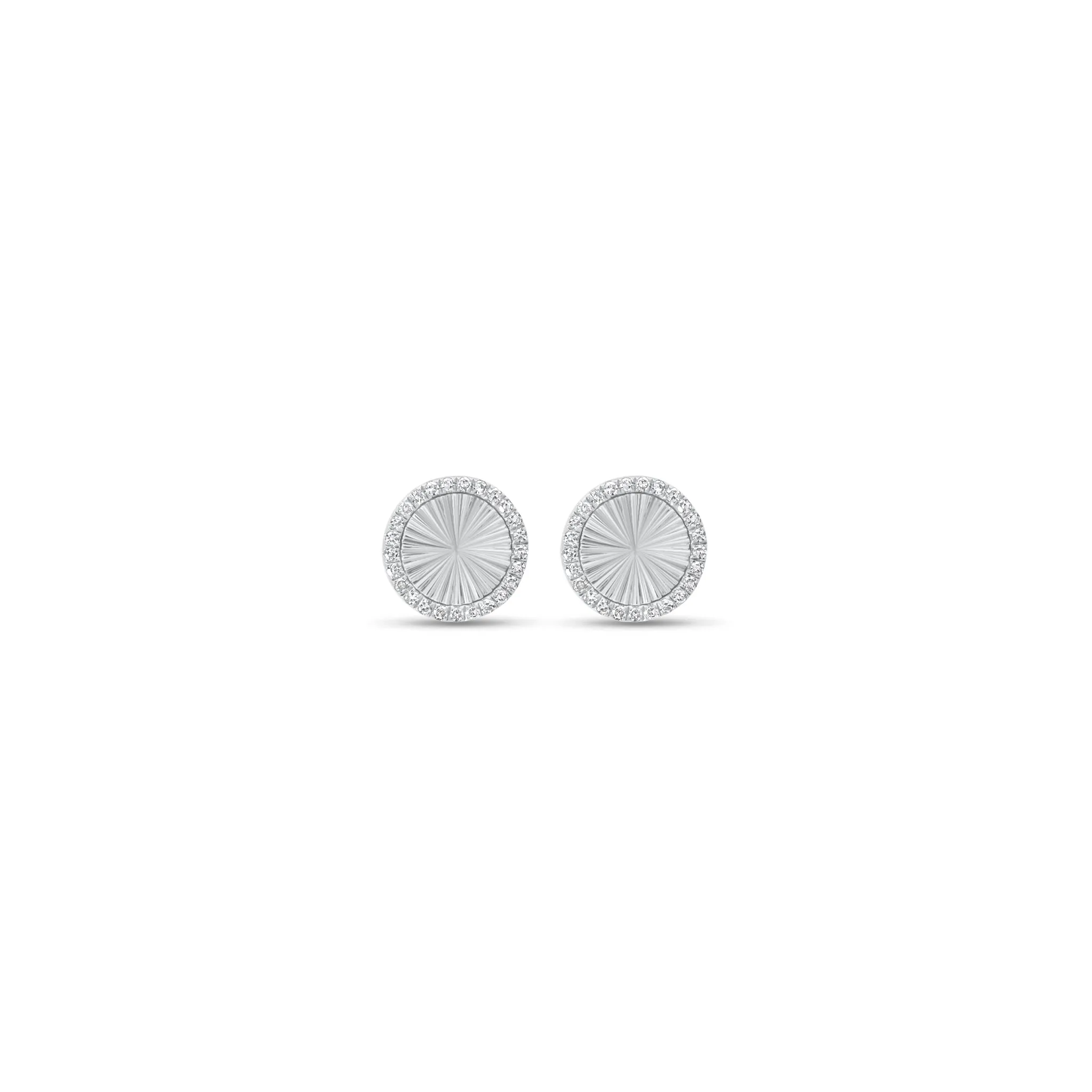 Diamond & Ridged Gold Button Stud Earrings