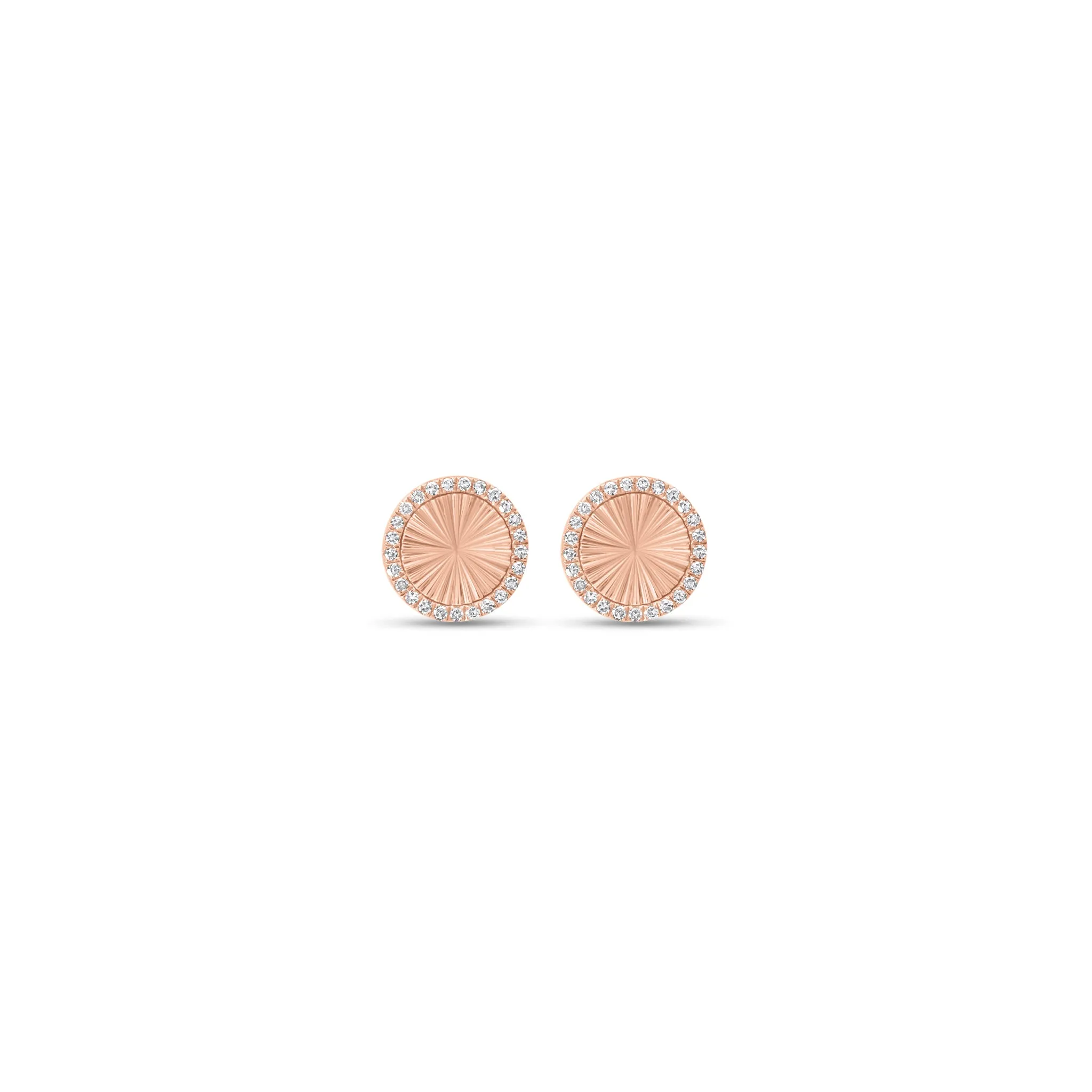 Diamond & Ridged Gold Button Stud Earrings