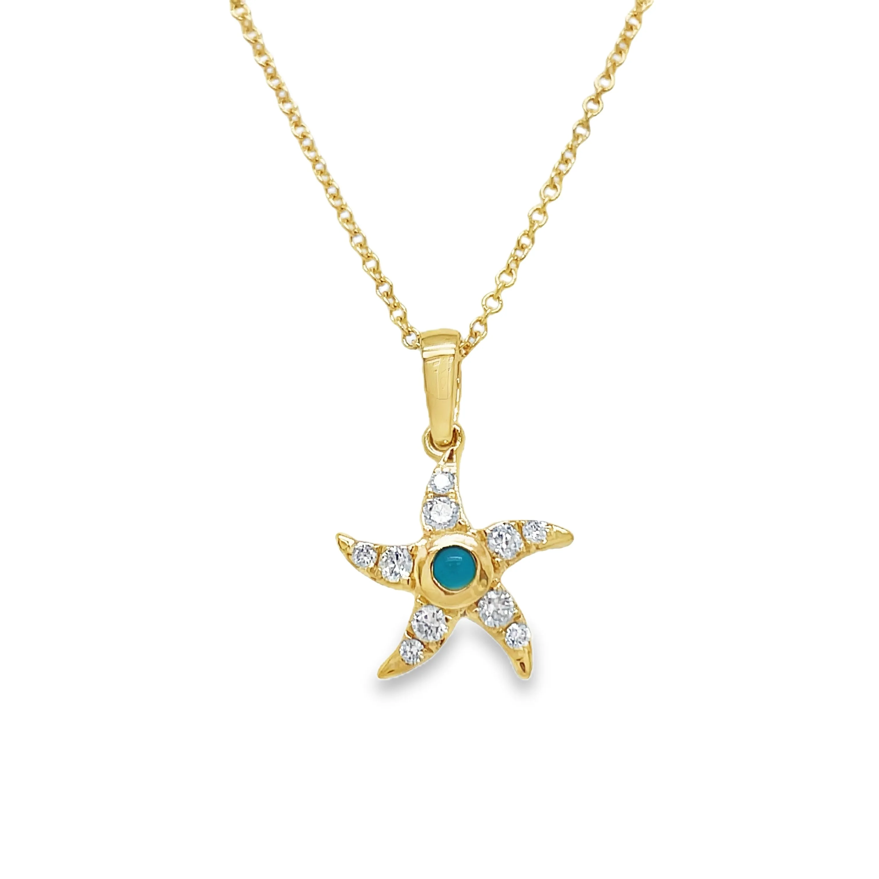 Diamond & Turquoise Starfish Pendant Necklace