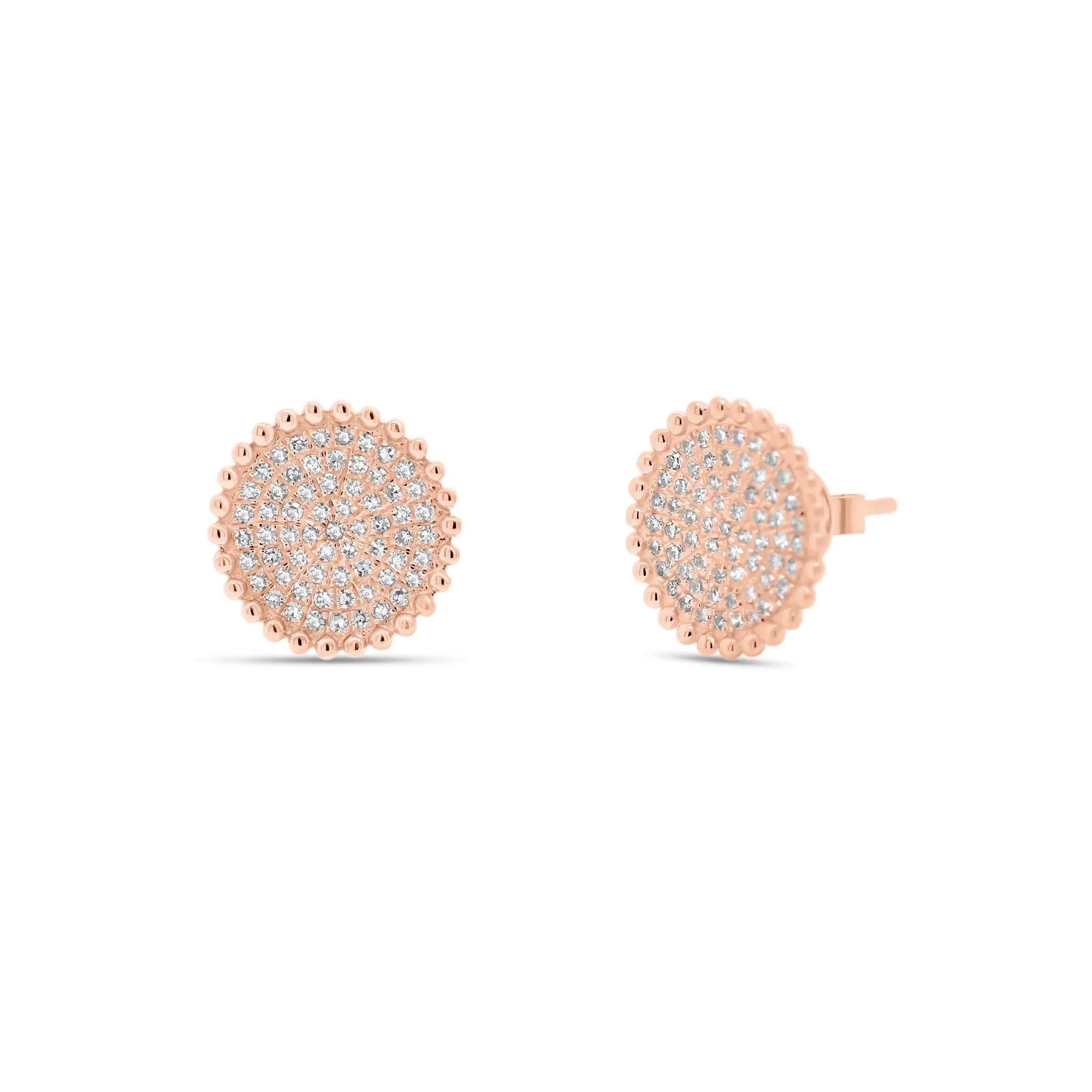 Diamond Button Stud Earrings with Beaded Gold