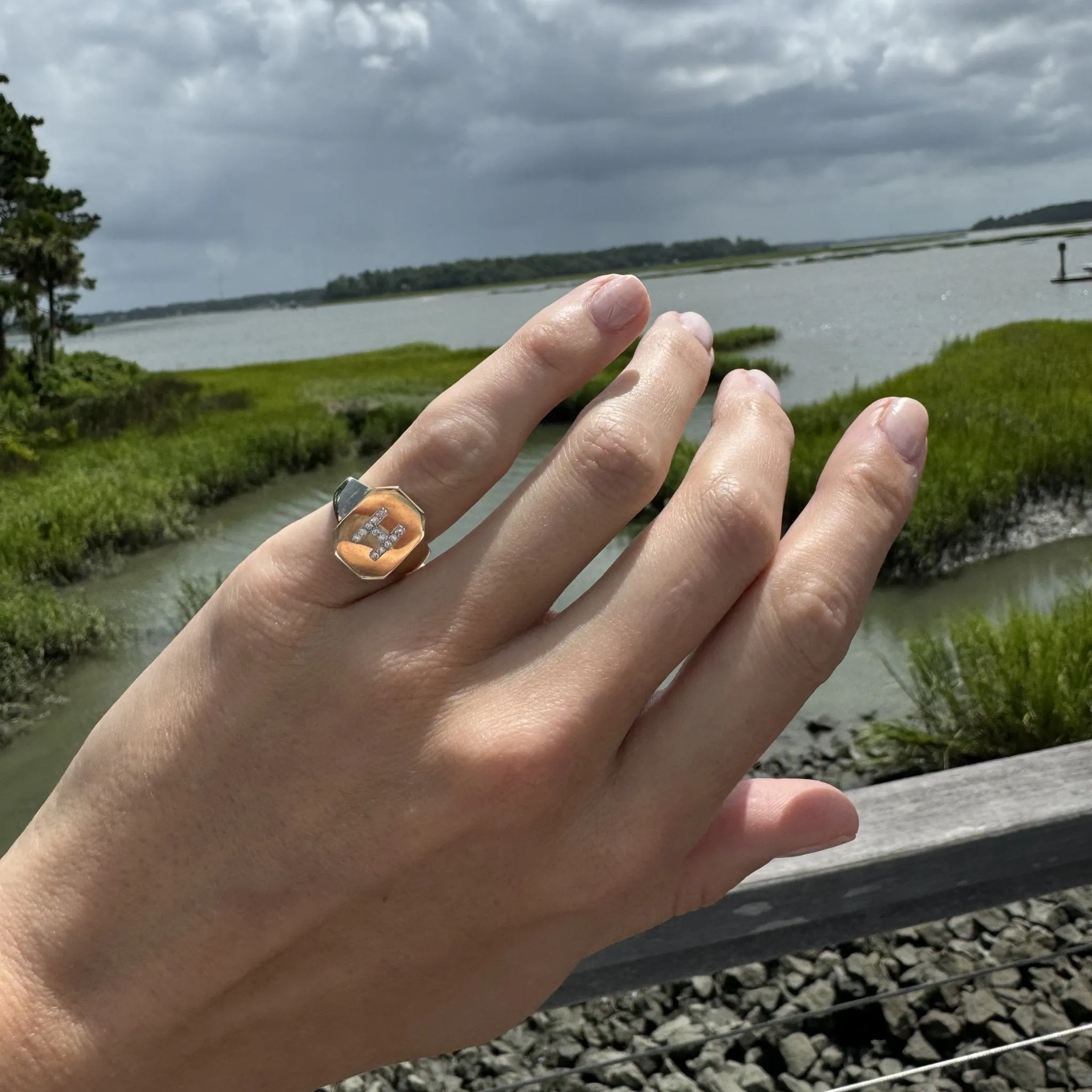 Diamond Initial Signet Ring