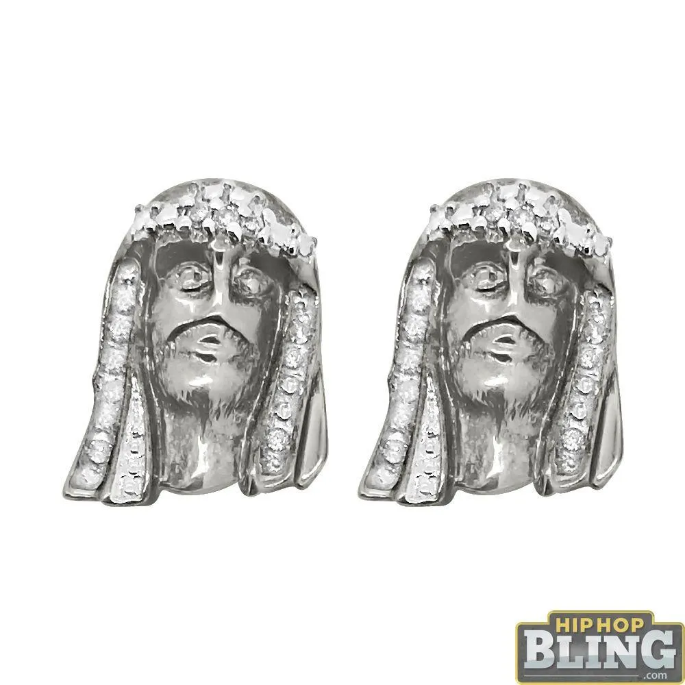 Diamond Jesus Piece Earrings .925 Sterling Silver