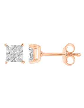 Diamond Studs - 10ct Rose Gold Princess Cut Diamond Stud Earrings - 785652