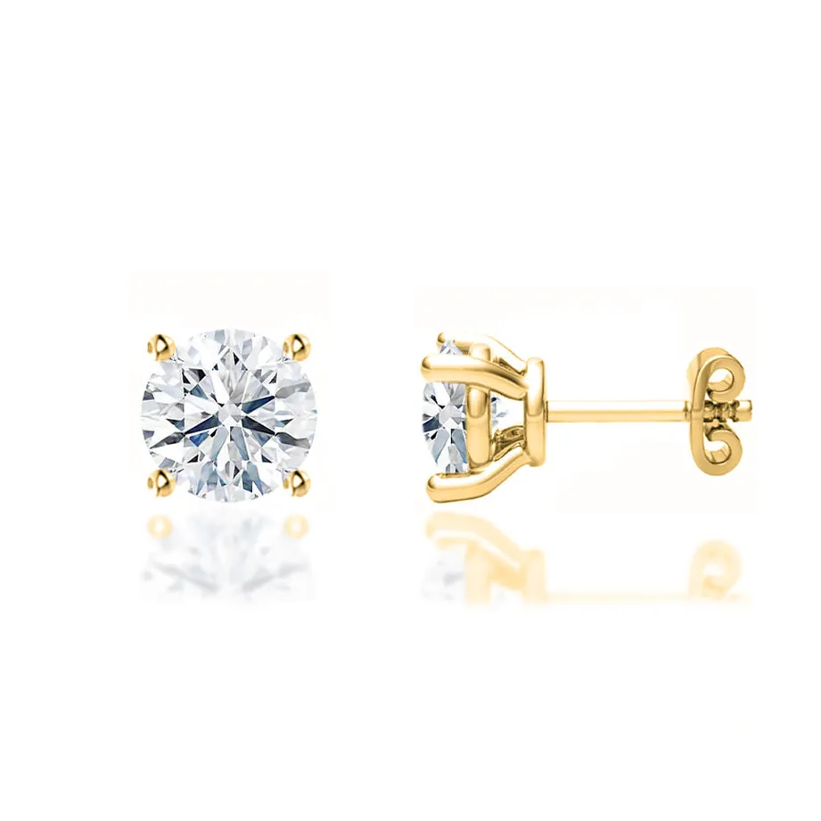 DOVE - Round Lab Diamond 18k Yellow Gold Stud Earrings