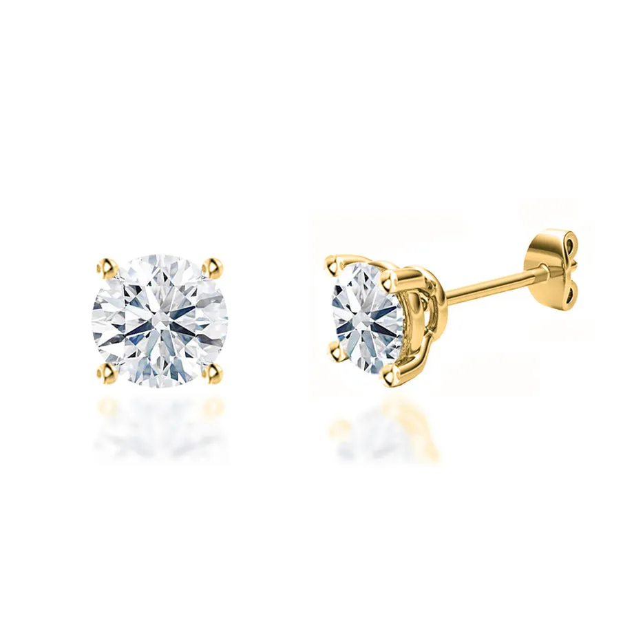 DOVE - Round Lab Diamond 18k Yellow Gold Stud Earrings