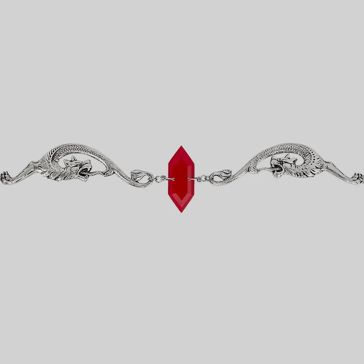 DRAKE. Red Glass Dragon Choker - Silver