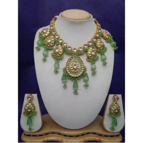 Drop Meena Pendant Kundan Necklace And Earring Set