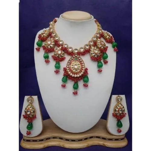 Drop Meena Pendant Kundan Necklace And Earring Set