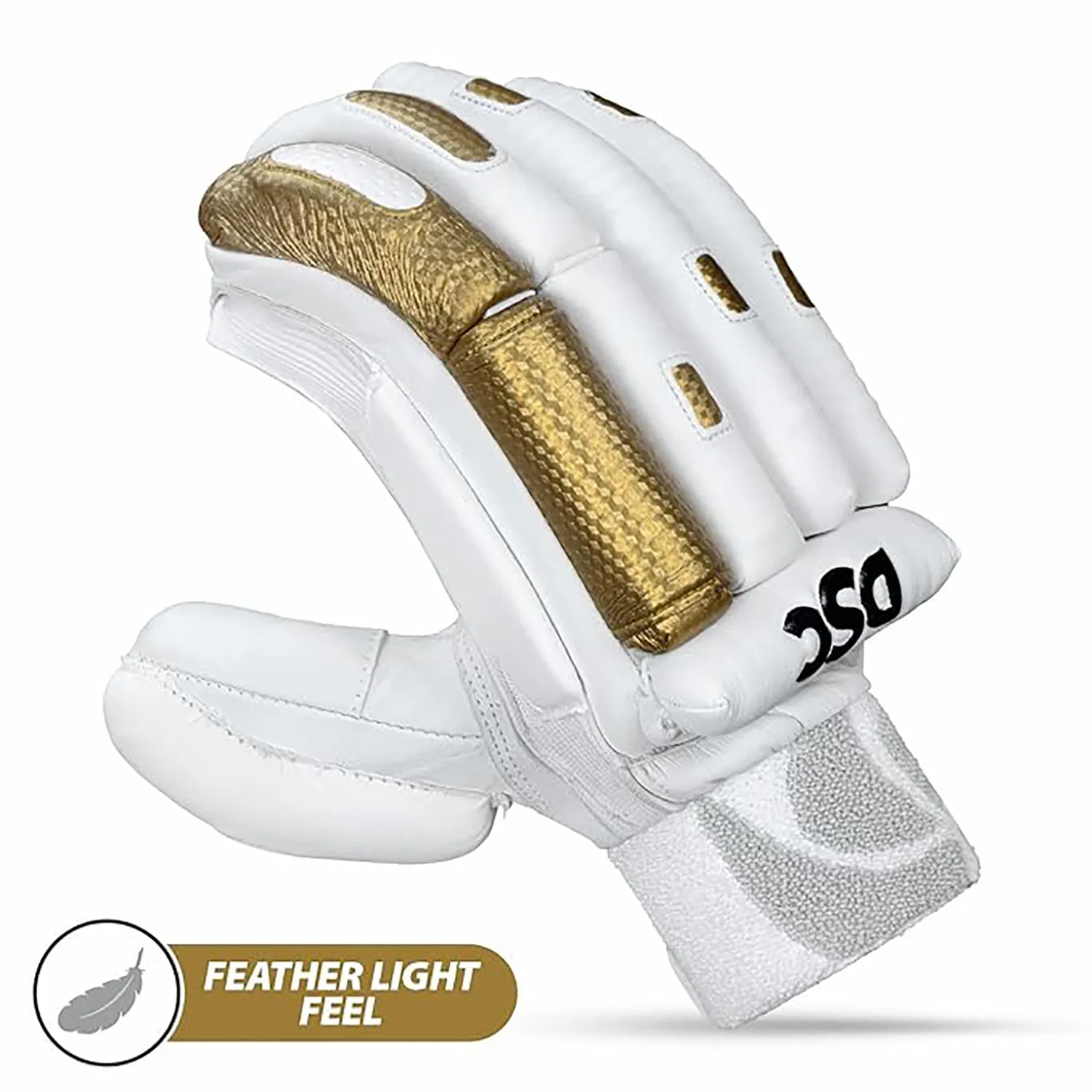 DSC Condor Surge 2.0 Right-Hand Men’s Cricket Batting Gloves, White/Gold – Premium Leather Protection & Comfort