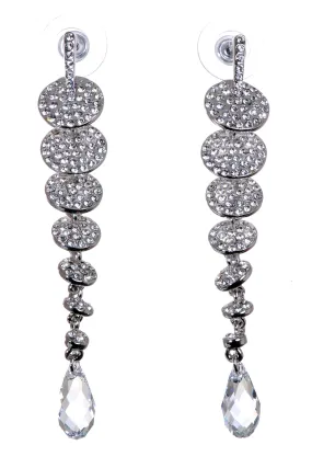 E7149 Rhodium Swarovski  Elements Disk Drop Earrings