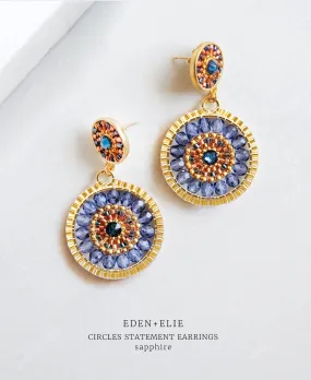 EDEN   ELIE Double Circle Statement Drop Earrings - sapphire blue