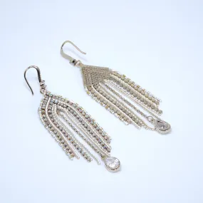 Elegant Waterfalls - Gold Swarovski AB Crystal Ear wire Chandelier Drop Earrings, Long Tassel Bridal Jewelry, Crystal Statement Earring.