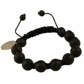 Engraved Mens Matt Black Agate Shamballa Bracelet