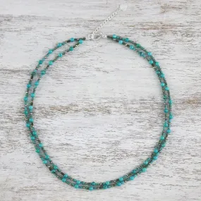 Exotic Blue Allure Turquoise & Silver Beaded Necklace