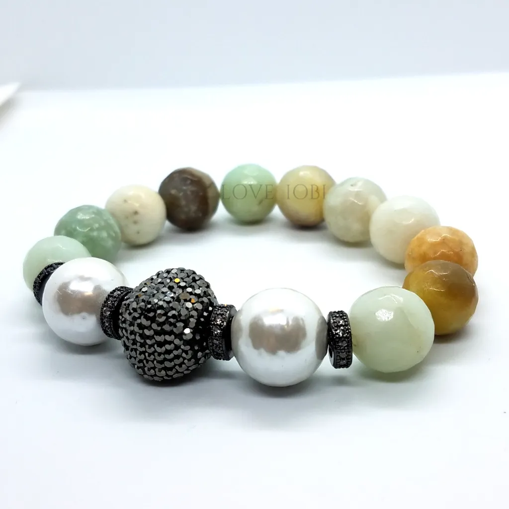 Faceted Genuine Amazonite Stretch Bead Luxurious Bracelet