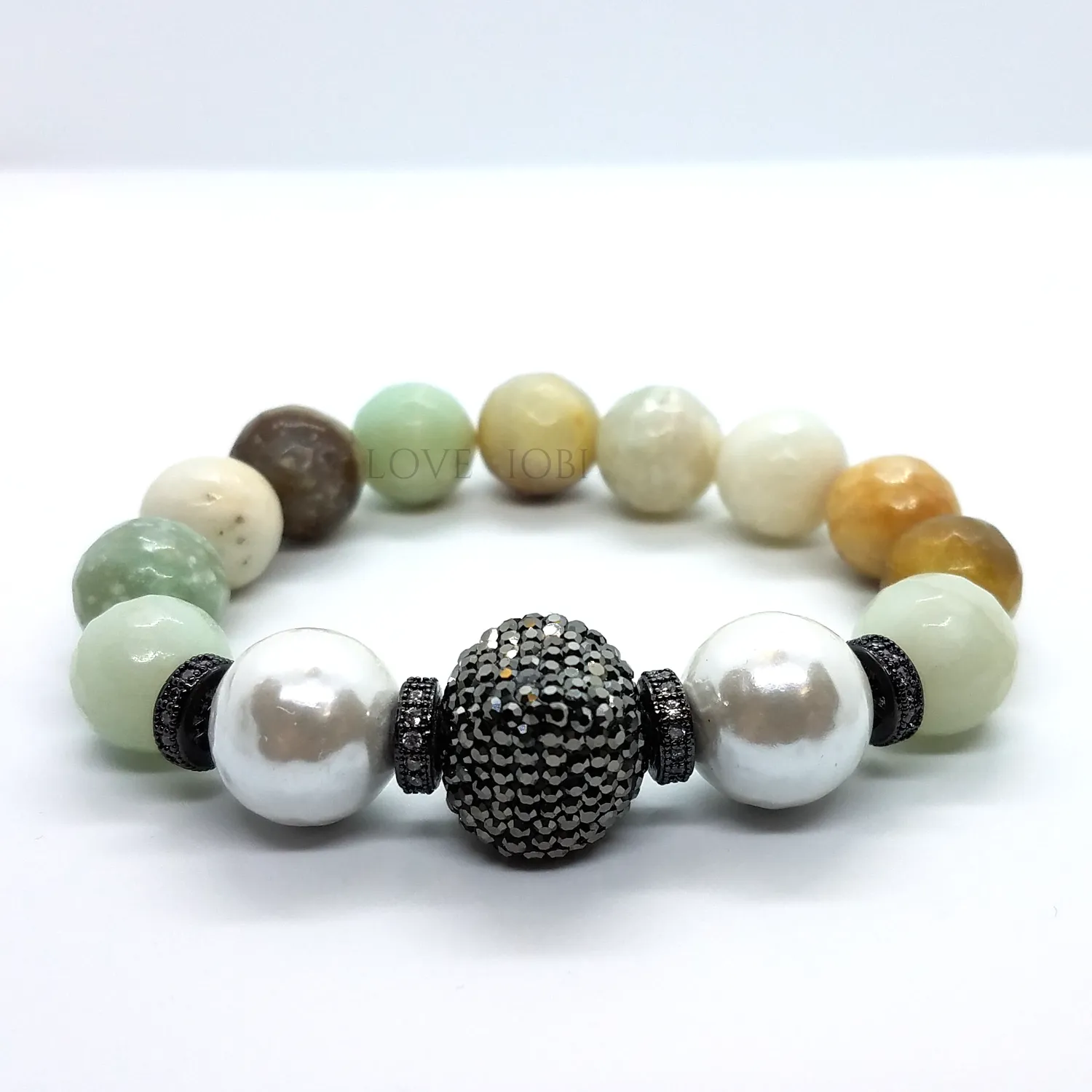 Faceted Genuine Amazonite Stretch Bead Luxurious Bracelet