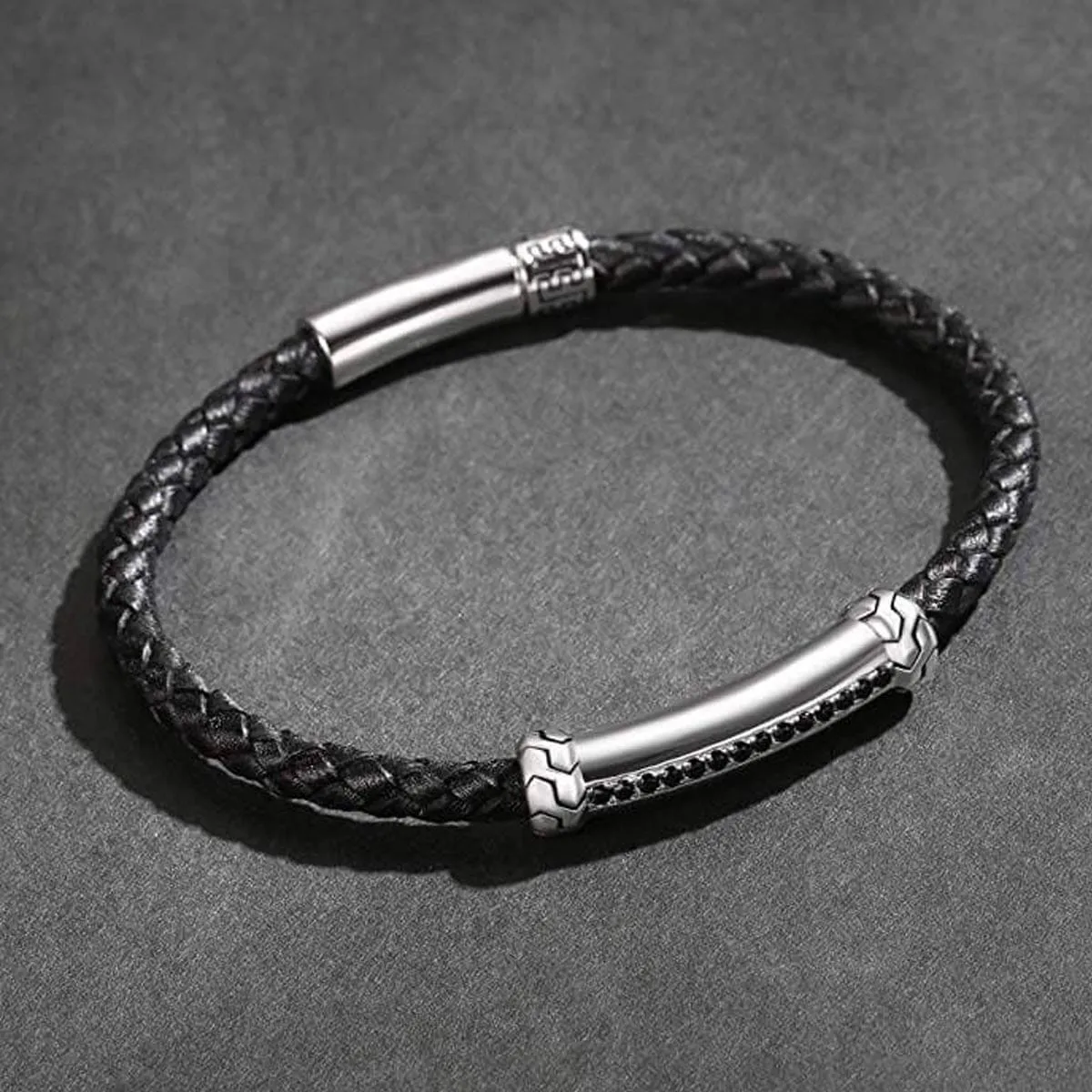 FANCIME FREEDOM Mens Leather Sterling Silver Bracelet