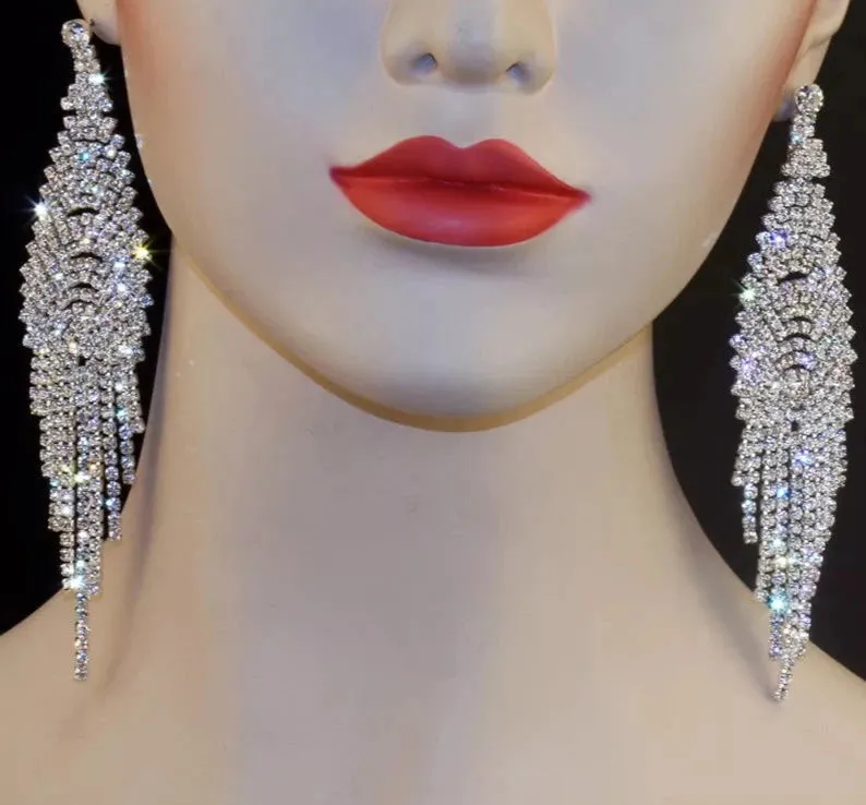 Fashion Women Luxury  Rhinestone Chandelier Long Tassel Earrings