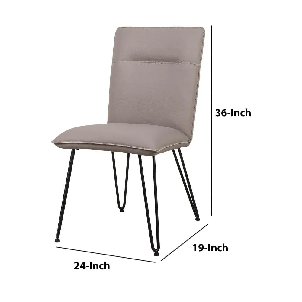 Faux Leather Upholstered Metal Chair with Hairpin Style Legs, Set of 2, Black and Beige - 9LE266D