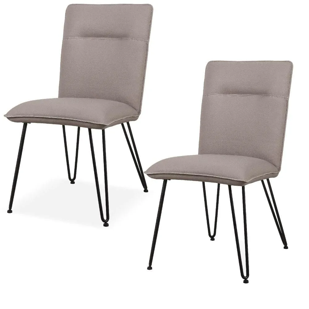 Faux Leather Upholstered Metal Chair with Hairpin Style Legs, Set of 2, Black and Beige - 9LE266D