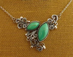 Faux Turquoise & Silver Tone Collar Pendant Necklace