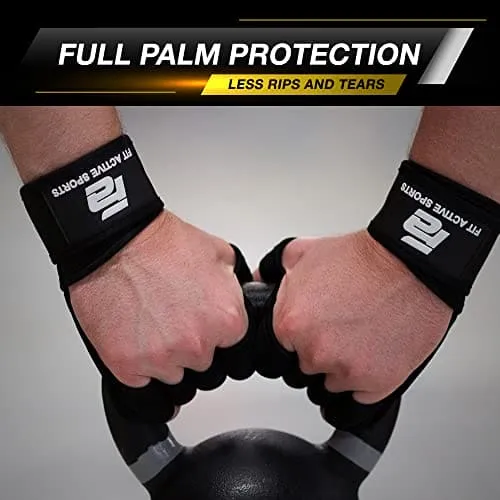 Fit Active Sports New Ventilated Weight Lifting Gloves with Built-in Wrist Wraps, Full Palm Protection & Extra Grip. Great for Pull Ups, Cross Training, Fitness & Weightlifting. (Men & Women)