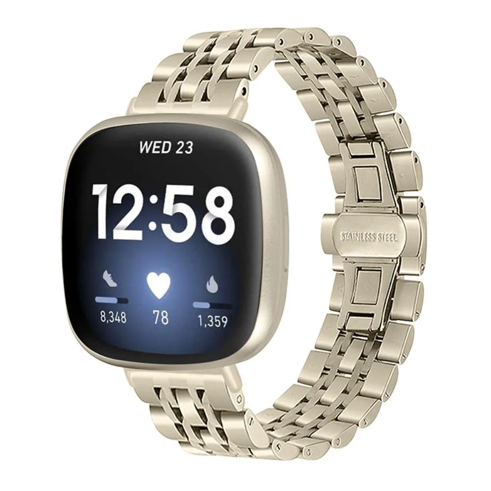 Fitbit Sense / Versa 7 bead stainless steel watch strap - Champagne Gold