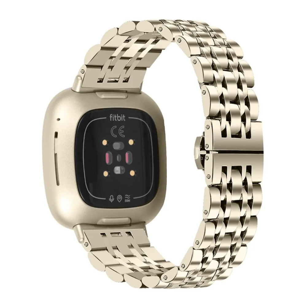 Fitbit Sense / Versa 7 bead stainless steel watch strap - Champagne Gold