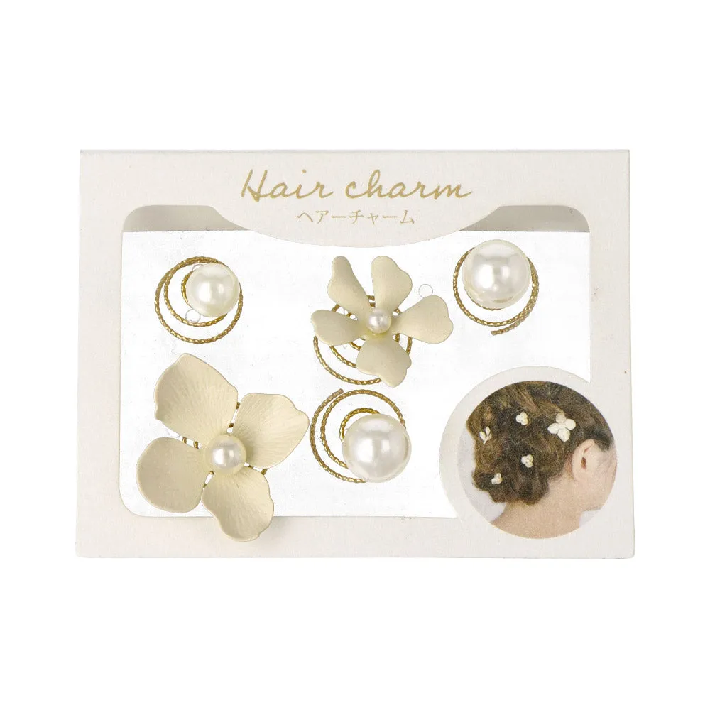 Flower and Pearl Twist Hairpin Set