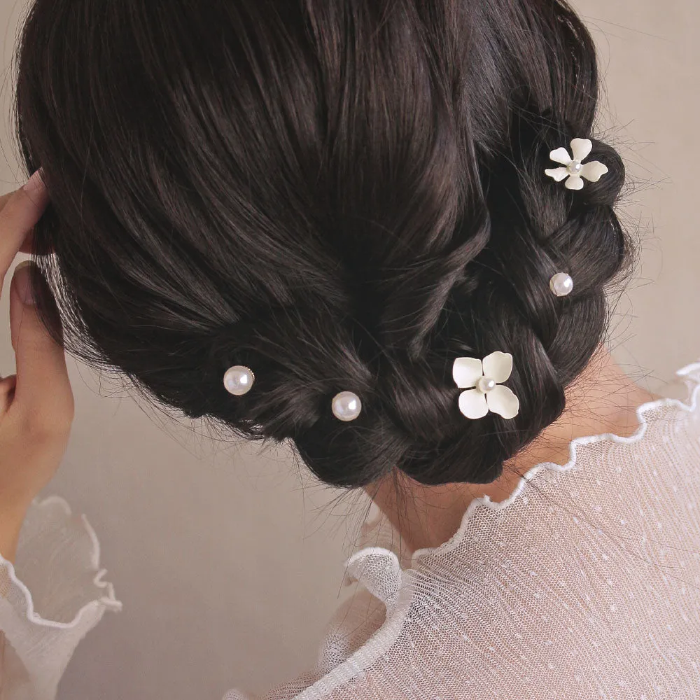 Flower and Pearl Twist Hairpin Set