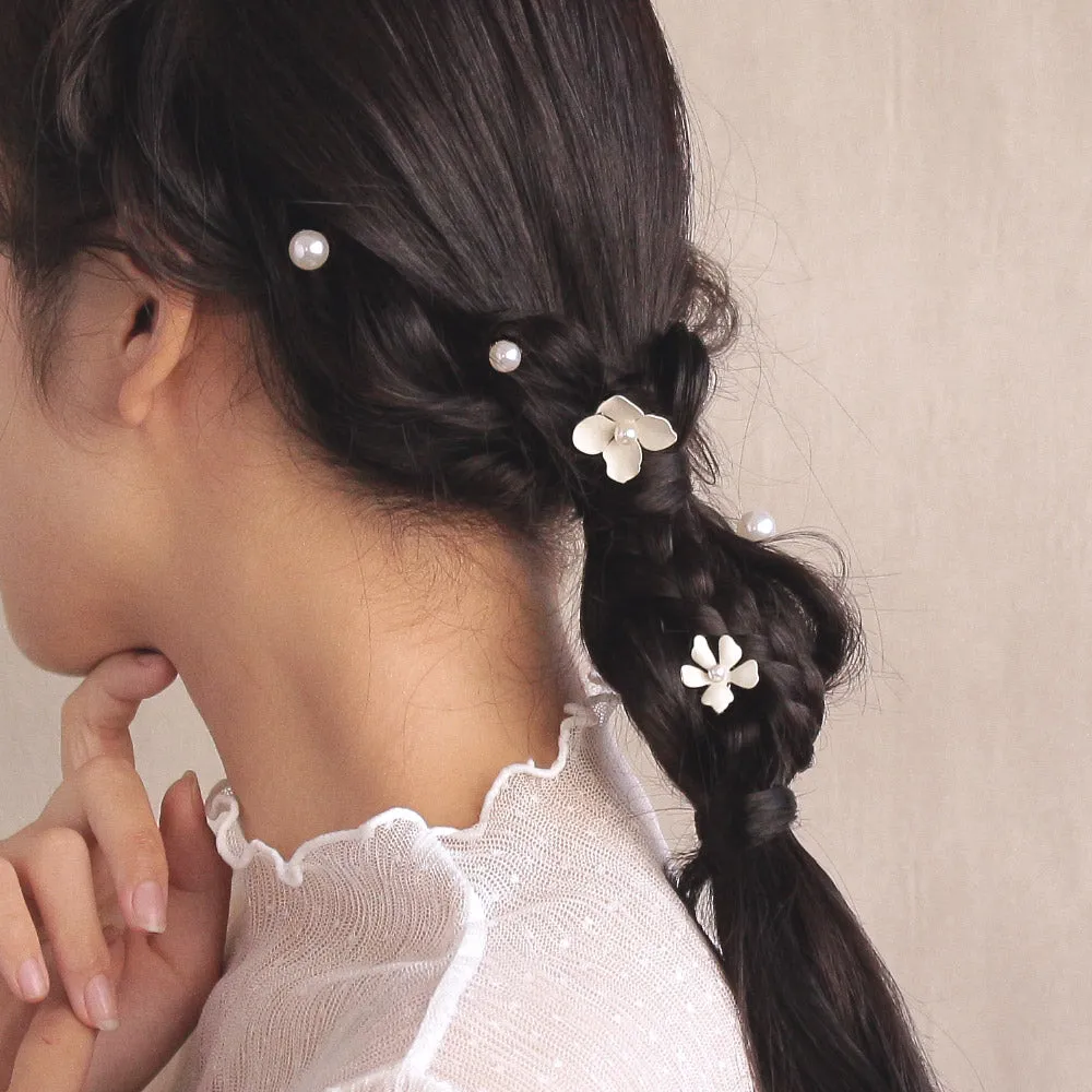 Flower and Pearl Twist Hairpin Set