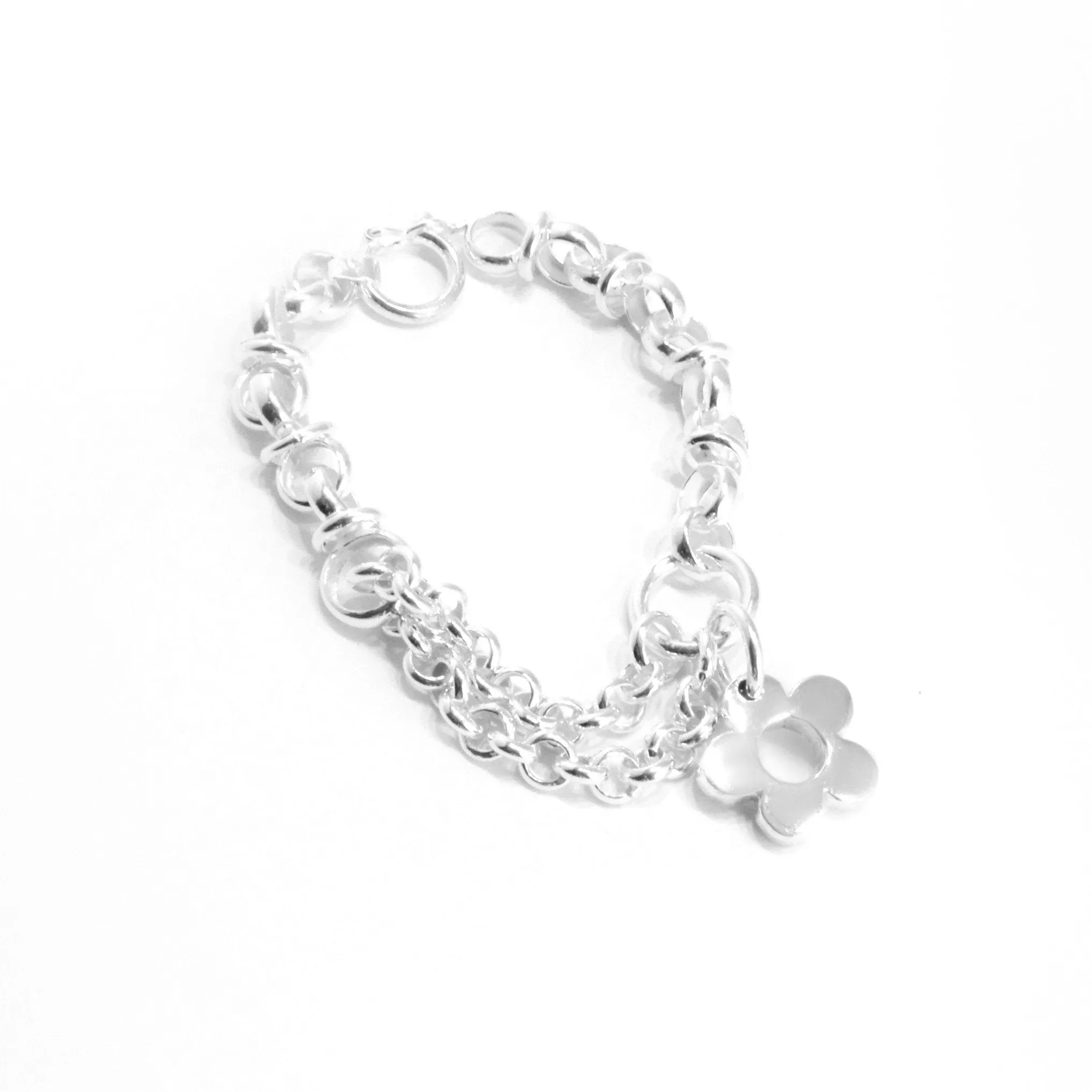 Flower Charm Sterling Silver Bracelet