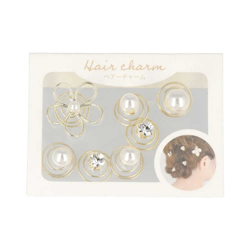 Flower Pearl Stone Spiral Hair Pins