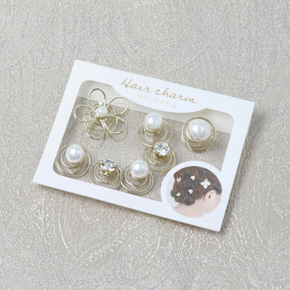 Flower Pearl Stone Spiral Hair Pins