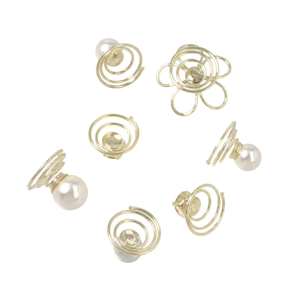 Flower Pearl Stone Spiral Hair Pins