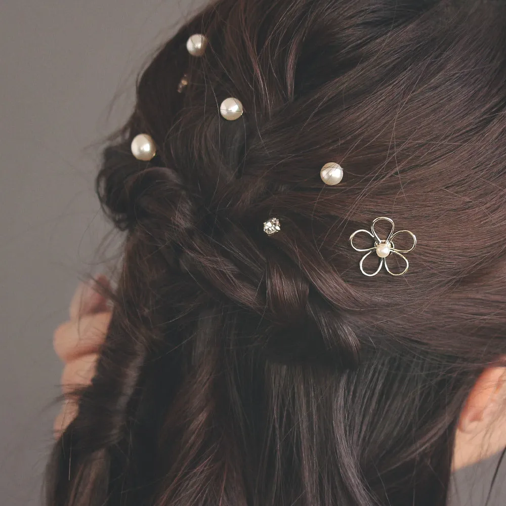 Flower Pearl Stone Spiral Hair Pins