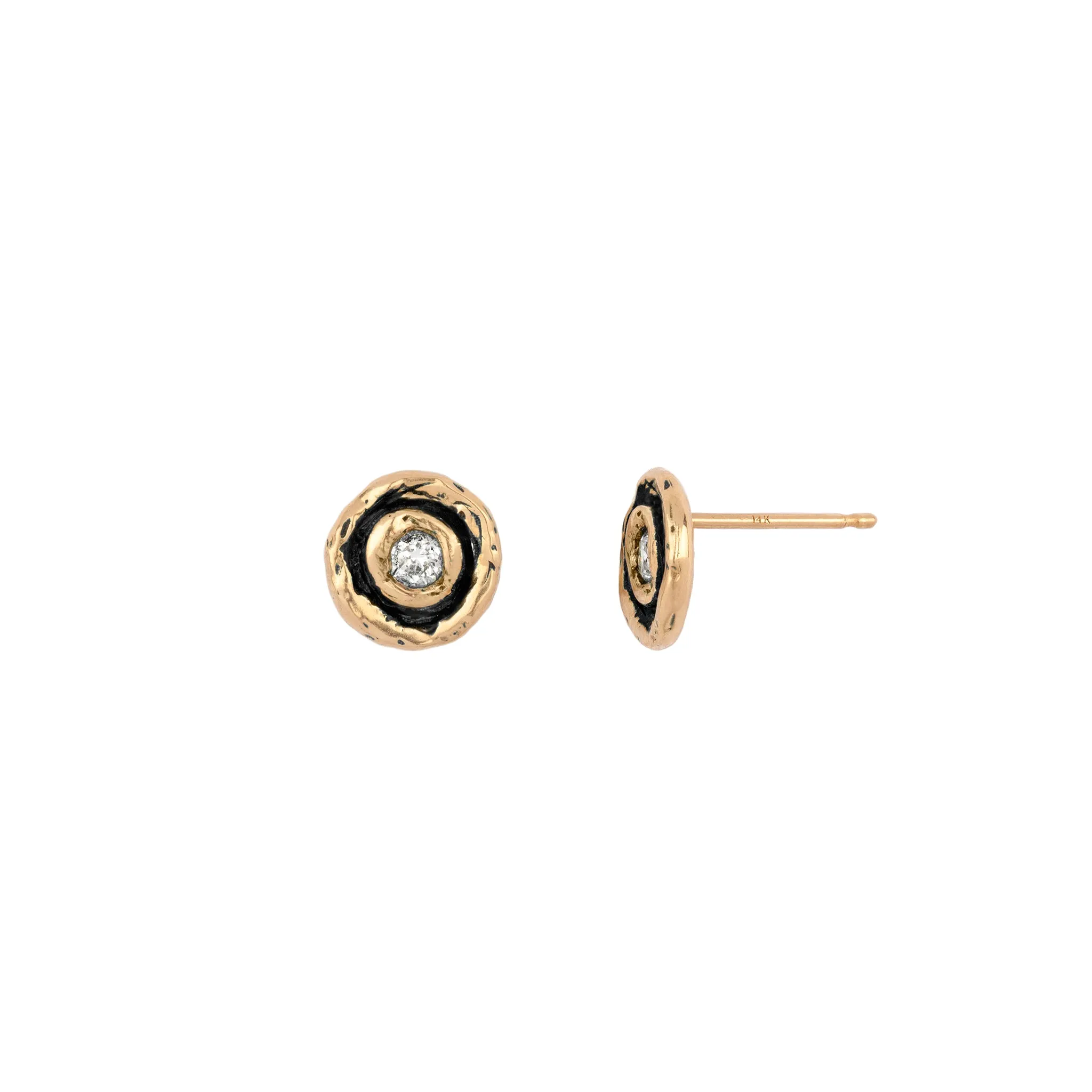 Flush Set Diamond 14K Gold Stud