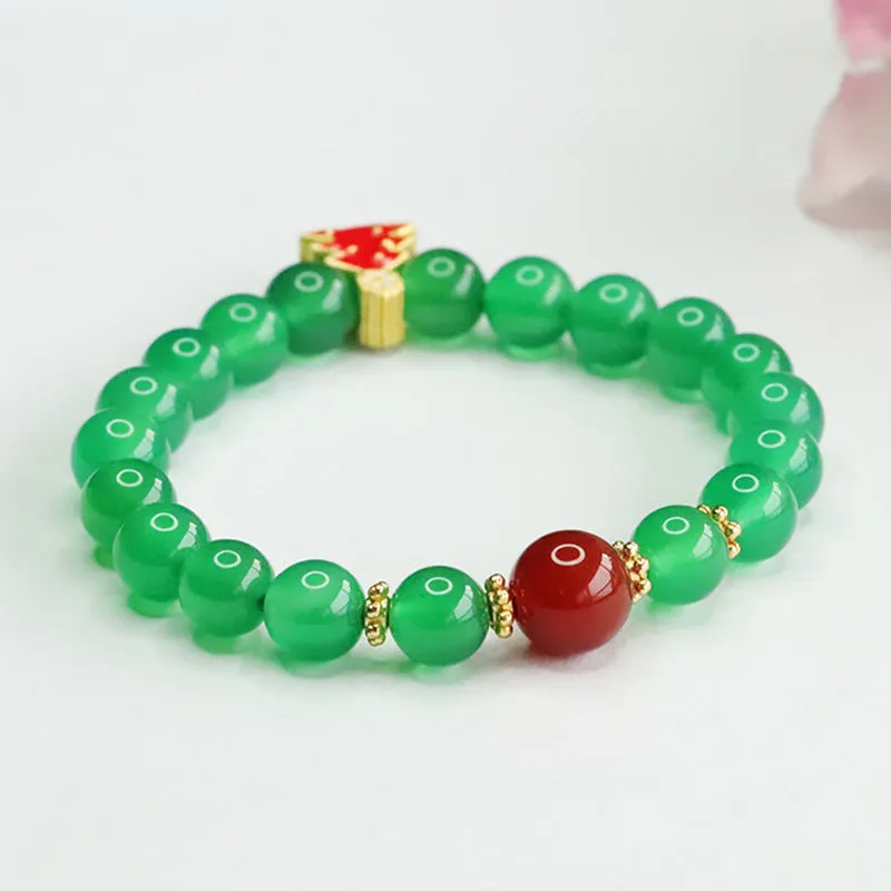 Fortune's Favor Sterling Silver Green Chalcedony and Red Agate Bracelet