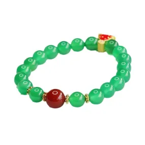 Fortune's Favor Sterling Silver Green Chalcedony and Red Agate Bracelet