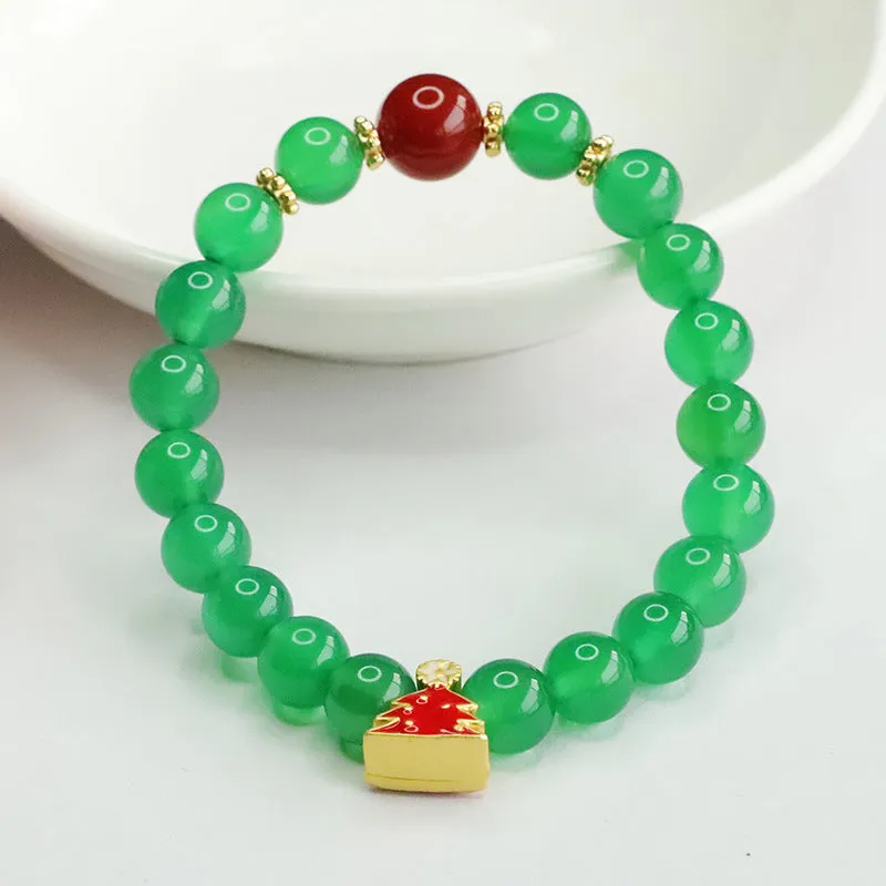 Fortune's Favor Sterling Silver Green Chalcedony and Red Agate Bracelet