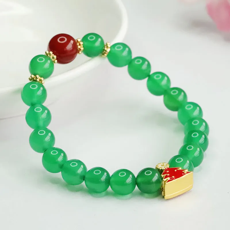 Fortune's Favor Sterling Silver Green Chalcedony and Red Agate Bracelet