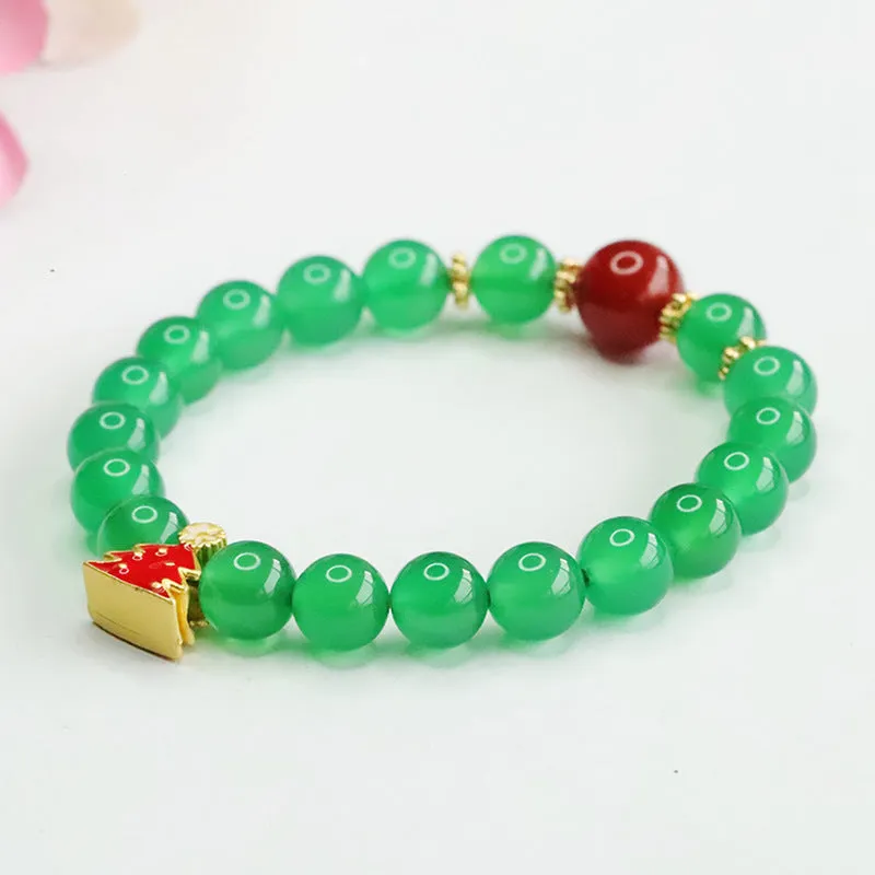 Fortune's Favor Sterling Silver Green Chalcedony and Red Agate Bracelet