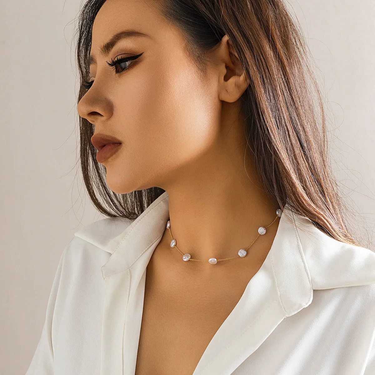 French Baroque Imitation Pearl Choker Necklace from the Vienna Verve Collection