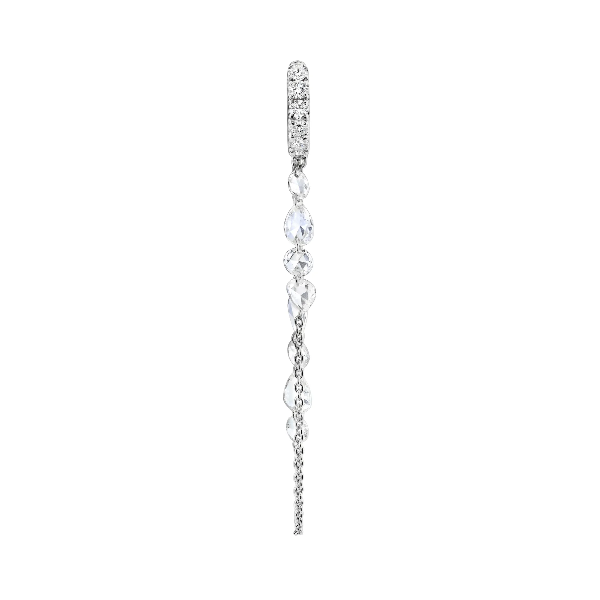 French Pave Diamond Huggies with Eau de Rose Cut Diamond Iris Chain Drops