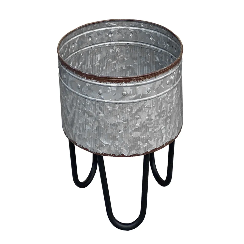 Galvanized Sheet Planter Tubs, Iron Powder Coated Hairpin Legs, Set of 3, Gray, Black By Casagear Home