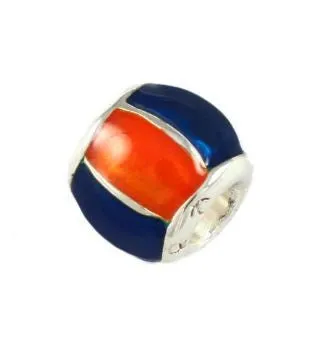 Gator Bead Orange and Blue Enameled Barrel Bead