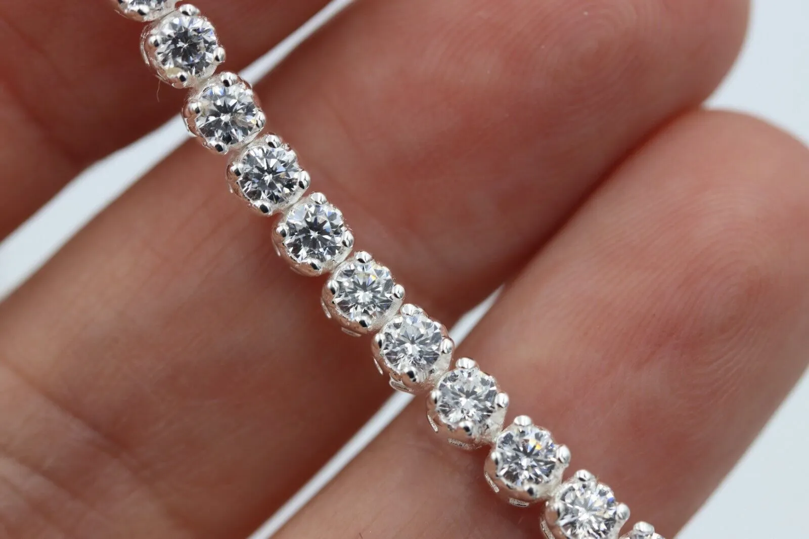 Genuine 4mm CZ Prong Round Cubic Zirconia Set Tennis Bracelet Sterling Silver 18cm