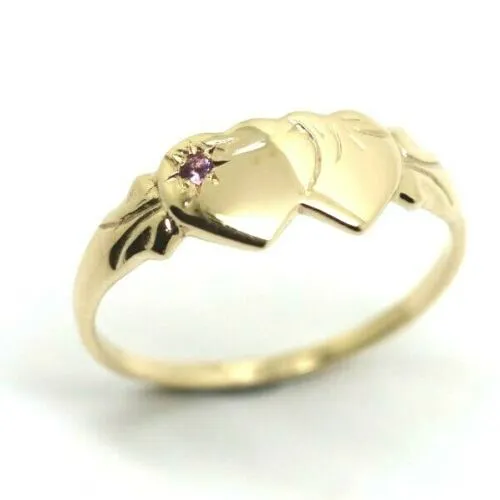 Genuine 9ct Yellow Gold Double Heart Yellow Purple Amethyst February Birthstone Signet Ring In your size