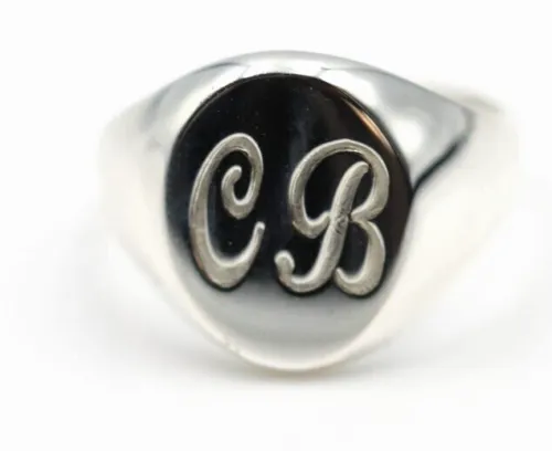 Genuine Heavy Solid Sterling Silver 925 Oval Men Signet Ring With Two Initial